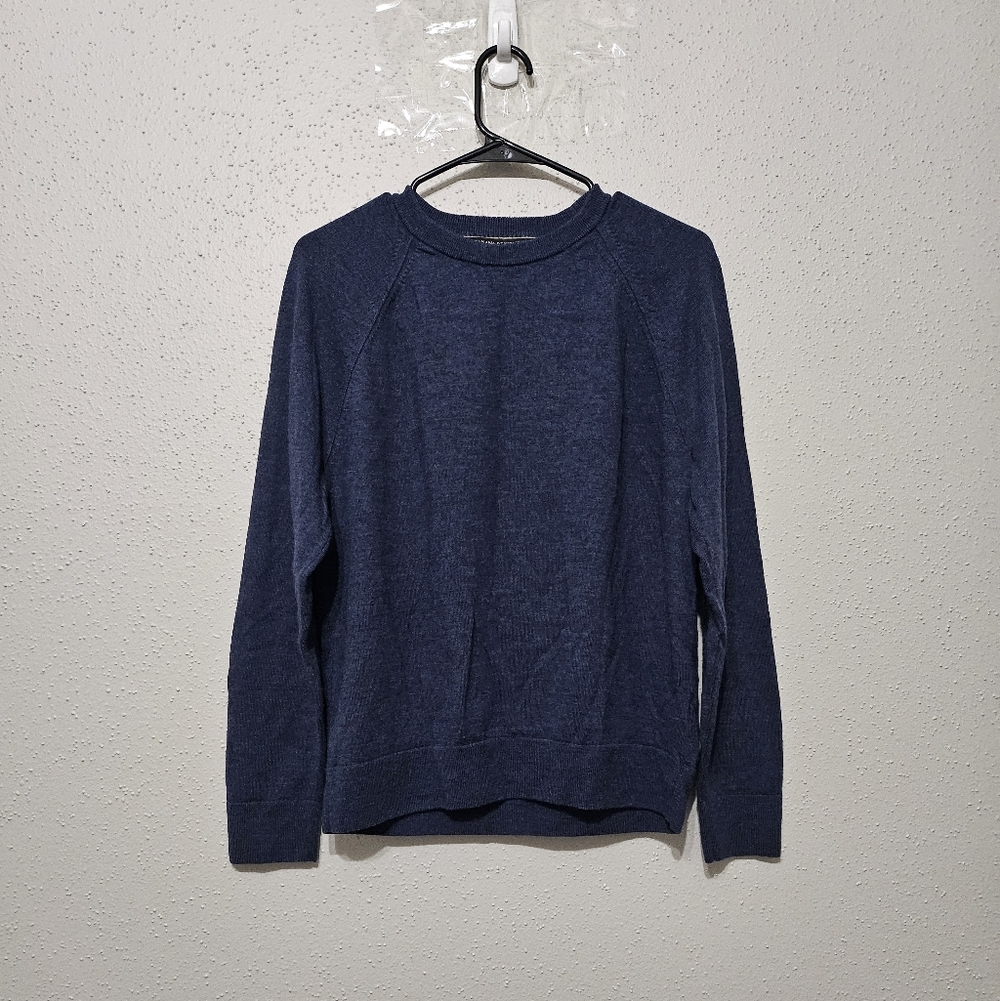Banana Republic Italian Merino Wool Sweater Large Blue Crewneck Lightweight Knit